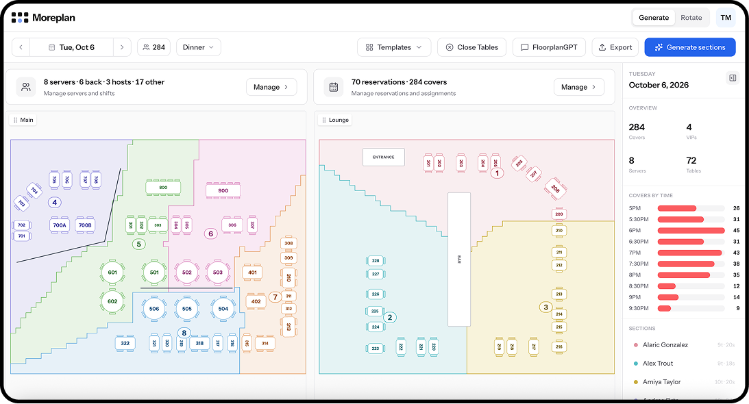 The Moreplan floorplan builder showing two balanced dining rooms