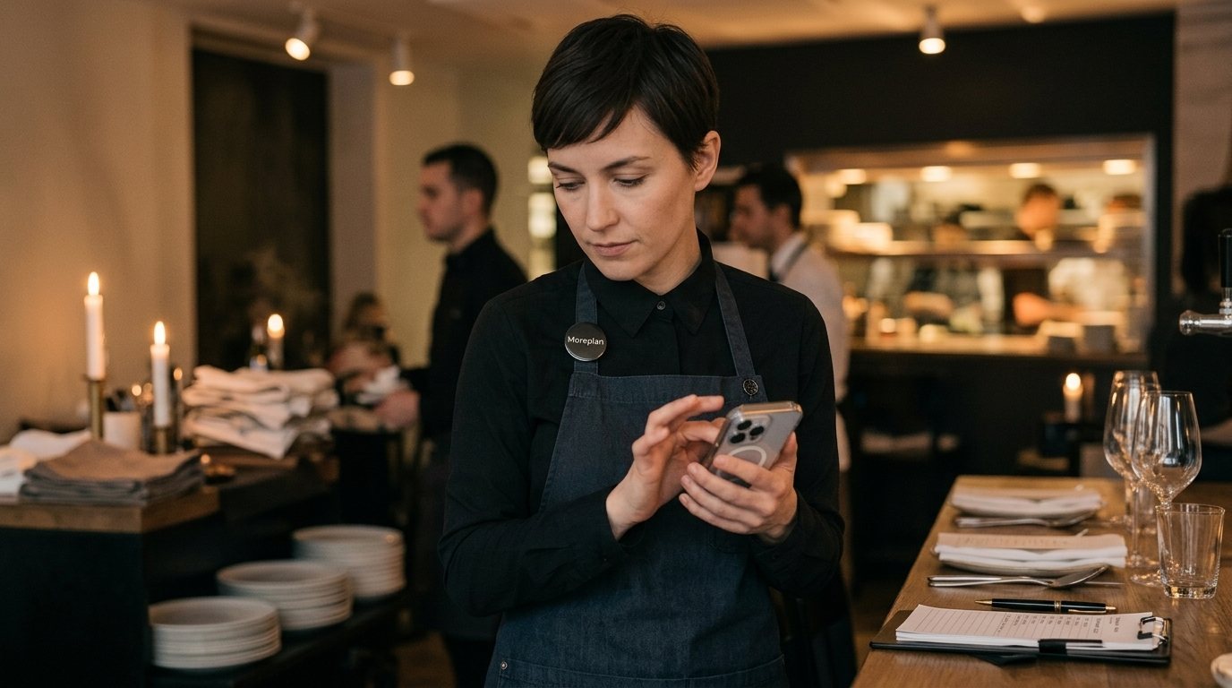 A server using Moreplan GPT on a phone during service
